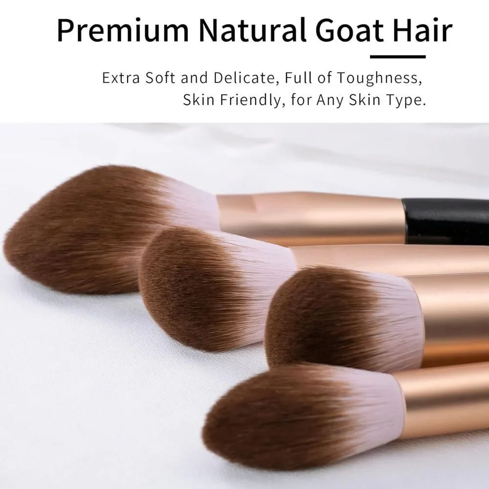 Black Professional Natural Bristle Hair Makeup Brushes Set With Case
